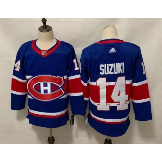 Men's Montreal Canadiens #14 Nick Suzuki Blue 2020-21 Reverse Retro Alternate Hockey Jersey - Ujersey
