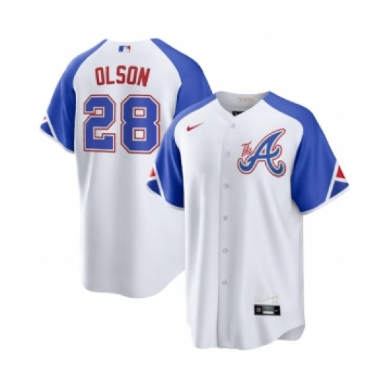Men's Atlanta Braves #28 Matt Olson White 2023 City Connect Cool Base Stitched Baseball Jersey - Ujersey