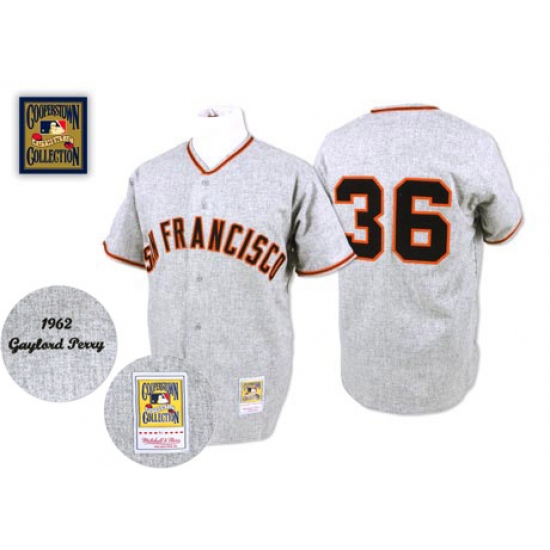 Men's Mitchell and Ness 1962 San Francisco Giants #36 Gaylord Perry Replica Grey Throwback MLB Jersey