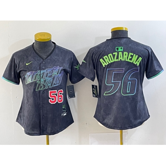Women's Tampa Bay Rays #56 Randy Arozarena Number Charcoal 2024 City Connect Limited Stitched Jerseys - Ujersey