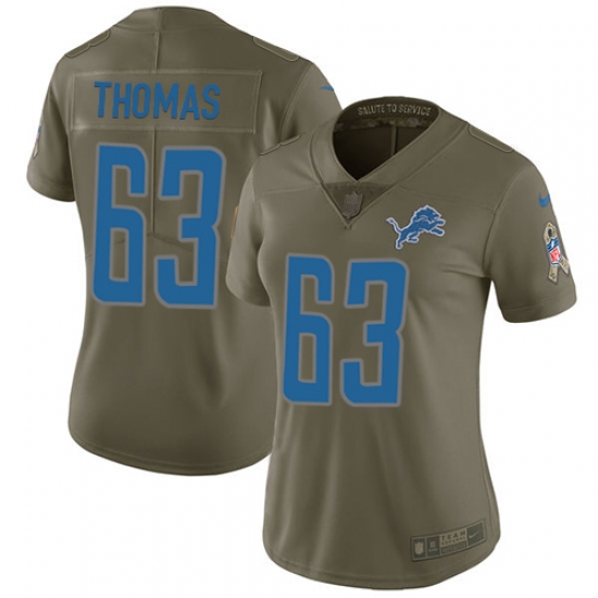 Women's Nike Detroit Lions #63 Brandon Thomas Limited Olive 2017 Salute to Service NFL Jersey - Ujersey