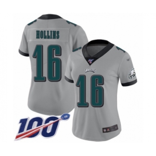 Women's Philadelphia Eagles #16 Mack Hollins Limited Silver Inverted Legend 100th Season Football Jersey - Ujersey