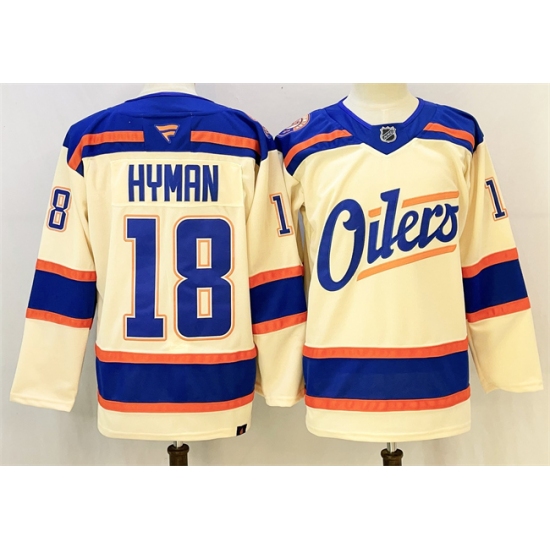 Men's Edmonton Oilers #18 Zach Hyman Light Beige 2025 Alternate Stitched Hockey Jersey - Ujersey