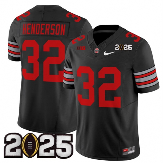 Men's Ohio State Buckeyes #32 TreVeyon Henderson Black 2025 CFP Final Patch F.U.S.E. Vapor Limited Stitched Football Jersey - Ujersey