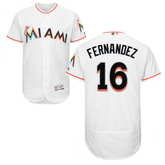 Men's Majestic Miami Marlins #16 Jose Fernandez White Home Flex Base Authentic Collection MLB Jersey - Ujersey