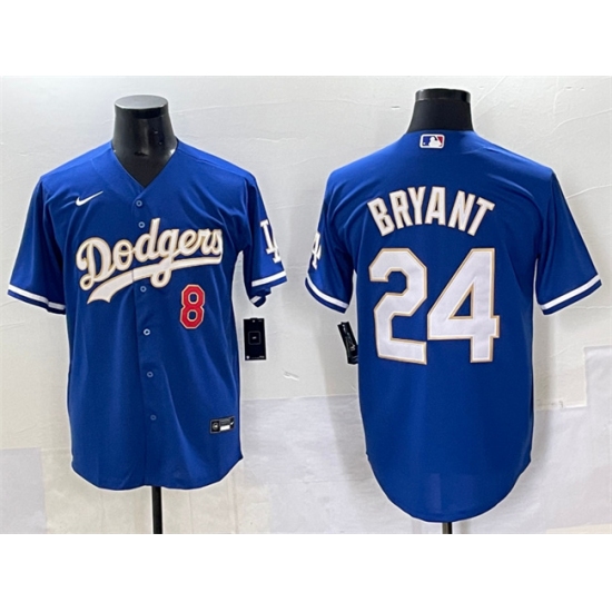 Men's Los Angeles Dodgers Front #8 Back #24 Kobe Bryant Blue Gold Cool Base Stitched Jersey - Ujersey