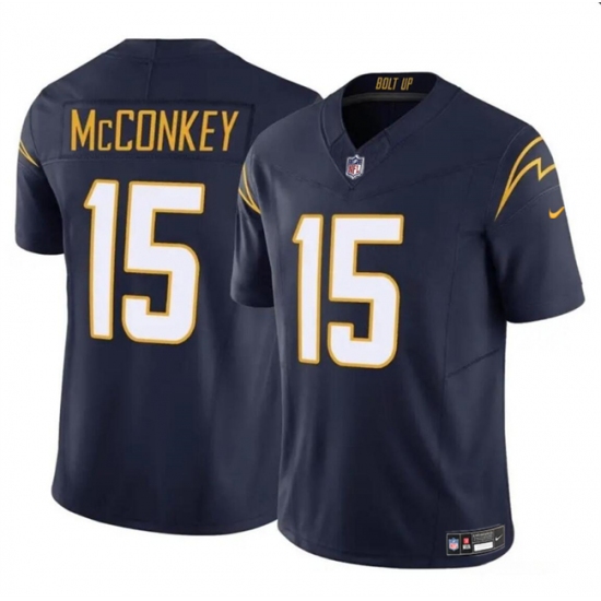 Men's Los Angeles Chargers #15 Ladd McConkey Navy 2024 Draft F.U.S.E. Vapor Limited Football Stitched Jersey - Ujersey