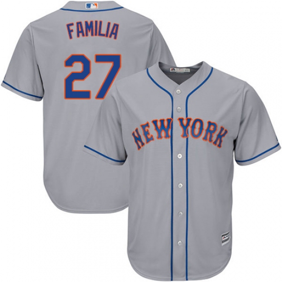 Men's Majestic New York Mets #27 Jeurys Familia Replica Grey Road Cool Base MLB Jersey - Ujersey