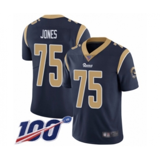 Men's Los Angeles Rams #75 Deacon Jones Navy Blue Team Color Vapor Untouchable Limited Player 100th Season Football Jersey - Ujersey
