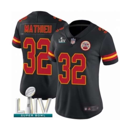 Women's Kansas City Chiefs #32 Tyrann Mathieu Limited Black Rush Vapor Untouchable Super Bowl LIV Bound Football Jersey - Ujersey