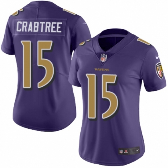 Women's Nike Baltimore Ravens #15 Michael Crabtree Limited Purple Rush Vapor Untouchable NFL Jersey - Ujersey