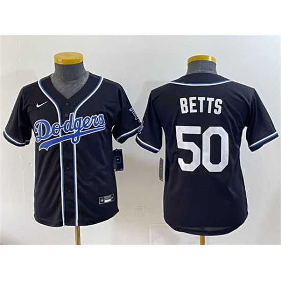 Youth Los Angeles Dodgers #50 Mookie Betts Black Stitched Baseball Jersey - Ujersey
