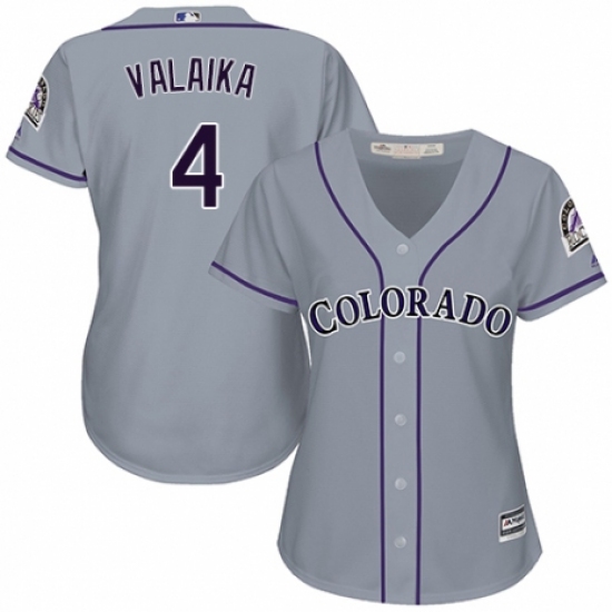 Women's Majestic Colorado Rockies #4 Pat Valaika Replica Grey Road Cool Base MLB Jersey - Ujersey