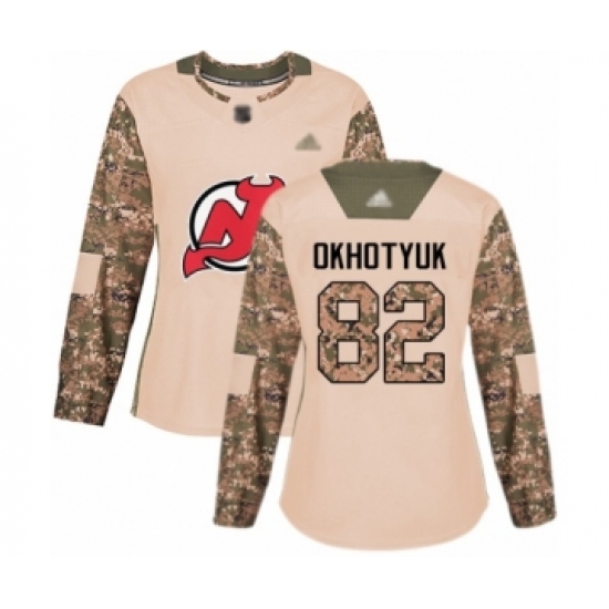 Women's New Jersey Devils #82 Nikita Okhotyuk Authentic Camo Veterans Day Practice Hockey Jersey - Ujersey