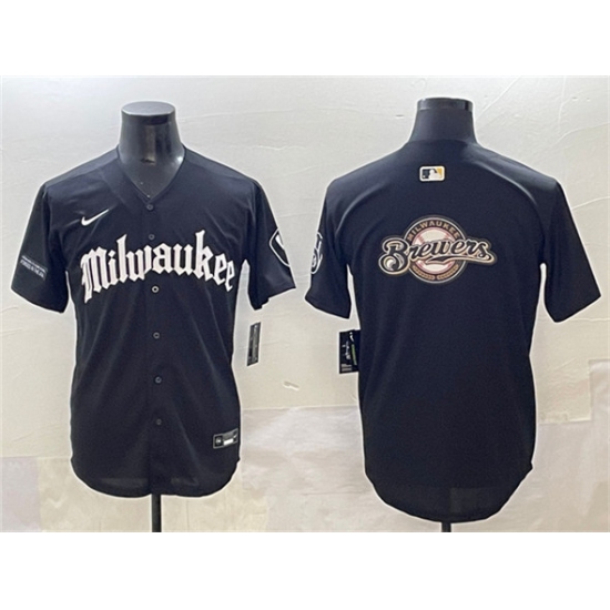 Men's Milwaukee Brewers Team Big Logo Black 'Gothic 414 Shadows Edition' Vapor Premier Limited Stitched Jersey - Ujersey