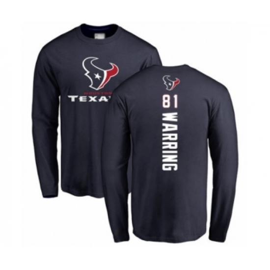 Football Houston Texans #81 Kahale Warring Navy Blue Backer Long Sleeve T-Shirt - Ujersey