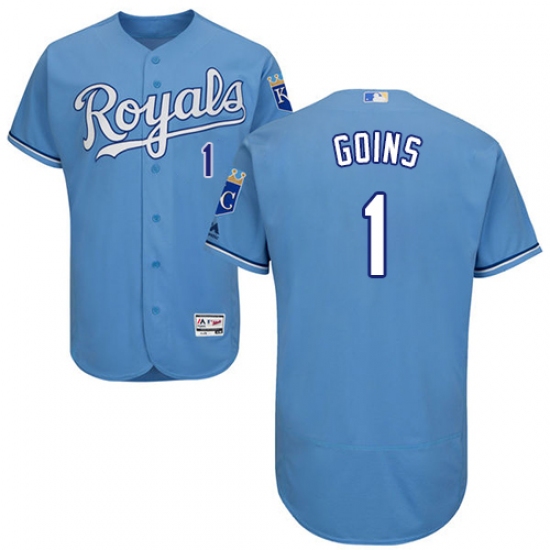 Men's Majestic Kansas City Royals #1 Ryan Goins Light Blue Alternate Flex Base Authentic Collection MLB Jersey - Ujersey
