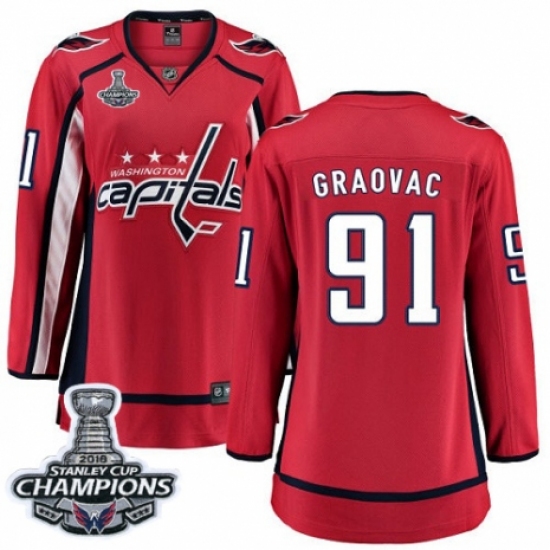 Women's Washington Capitals #91 Tyler Graovac Fanatics Branded Red Home Breakaway 2018 Stanley Cup Final Champions NHL Jersey - Ujersey