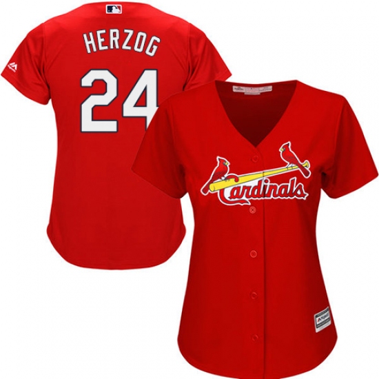 Women's Majestic St. Louis Cardinals #24 Whitey Herzog Replica Red Alternate Cool Base MLB Jersey - Ujersey