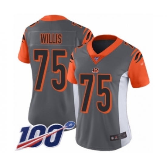 Women's Cincinnati Bengals #75 Jordan Willis Limited Silver Inverted Legend 100th Season Football Jersey - Ujersey