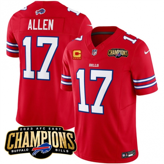 Men's Buffalo Bills #17 Josh Allen Red 2023 F.U.S.E. AFC East Champions With 4-star C Football Stitched Jersey - Ujersey