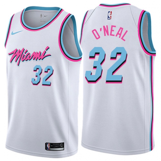 Men's Nike Miami Heat #32 Shaquille O'Neal Authentic White NBA Jersey - City Edition - Ujersey