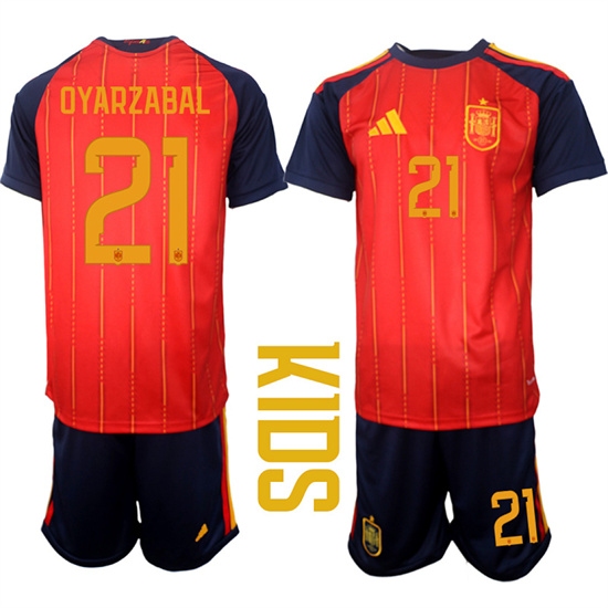 Youth Spain #21 OYARZABAL National Team FIFA x World Cup 2026 Home Red On Field Kids Jerseys