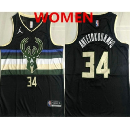 Women's Milwaukee Bucks #34 Giannis Antetokounmpo Black 2021 Brand Jordan AU Stitched Jersey - Ujersey