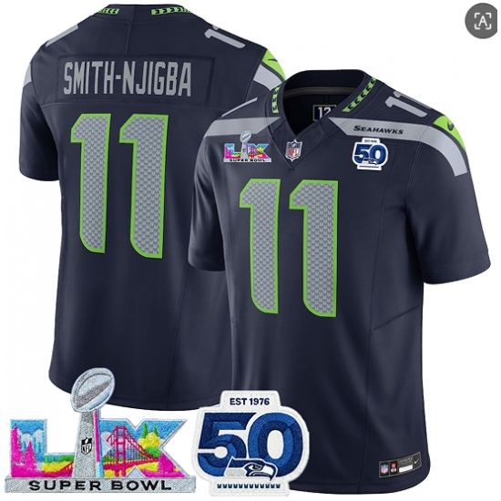 Men's Seattle Seahawks #11 Jaxon Smith-Njigba Navy 2025 F.U.S.E. Super Bowl LX And 50th Season Vapor Limited Football Stitched Jersey