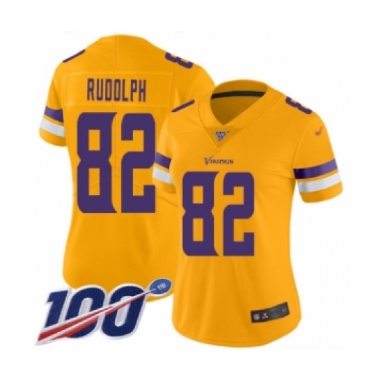 Women's Minnesota Vikings #82 Kyle Rudolph Limited Gold Inverted Legend 100th Season Football Jersey - Ujersey