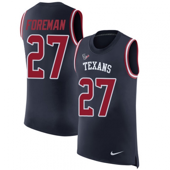 Men's Nike Houston Texans #27 D'Onta Foreman Limited Navy Blue Rush Player Name & Number Tank Top NFL Jersey - Ujersey