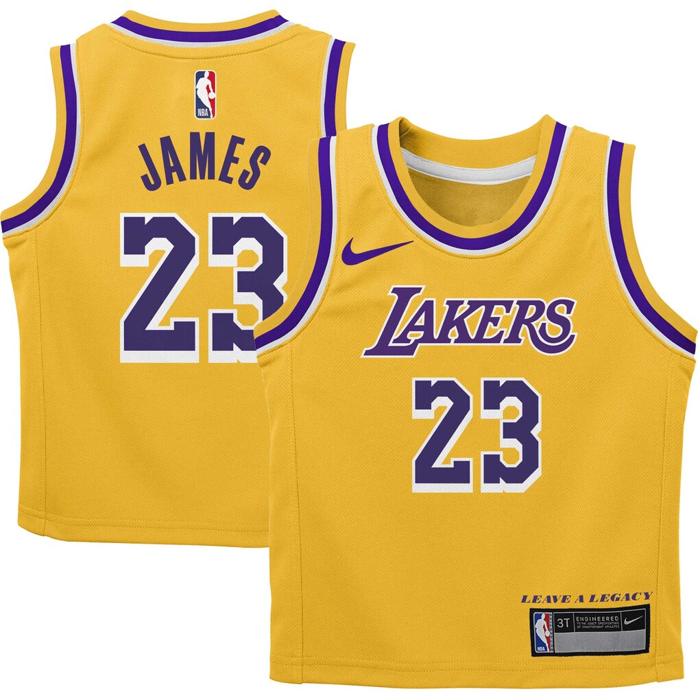 Preschool Los Angeles Lakers LeBron James Nike Gold Dri-FIT Swingman Player Jersey - Icon Edition - Vujersey Los Angeles Rams