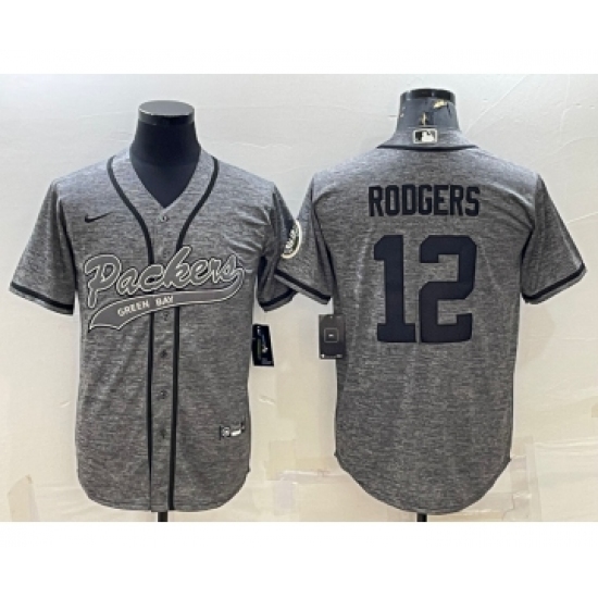 Men's Green Bay Packers #12 Aaron Rodgers Grey Gridiron With Patch Cool Base Stitched Baseball Jersey - Ujersey