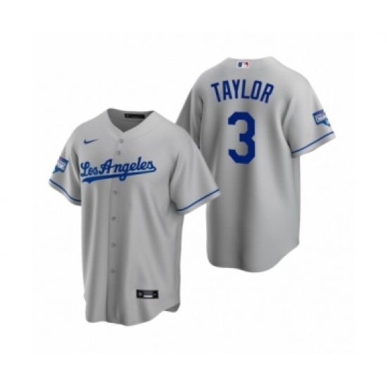 Men's Los Angeles Dodgers #3 Chris Taylor Gray 2020 World Series Champions Road Replica Jersey - Ujersey