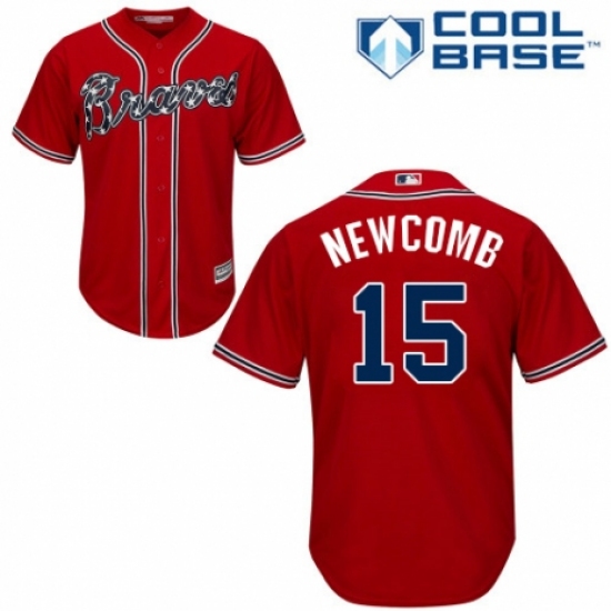 Men's Majestic Atlanta Braves #15 Sean Newcomb Replica Red Alternate Cool Base MLB Jersey - Ujersey