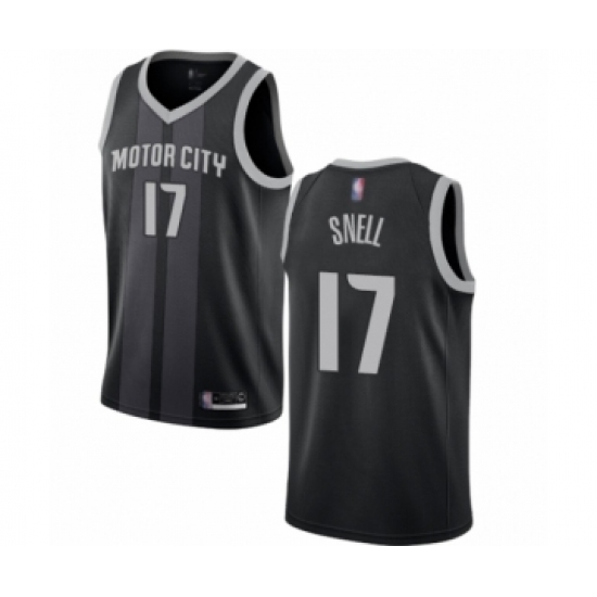 Men's Detroit Pistons #17 Tony Snell Authentic Black Basketball Jersey - City Edition - Ujersey