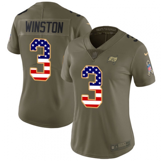 Women's Nike Tampa Bay Buccaneers #3 Jameis Winston Limited Olive/USA Flag 2017 Salute to Service NFL Jersey - Ujersey