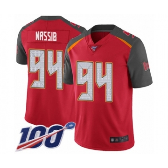 Men's Tampa Bay Buccaneers #94 Carl Nassib Red Team Color Vapor Untouchable Limited Player 100th Season Football Jersey - Ujersey