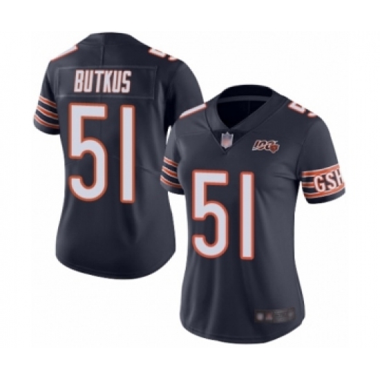 Women's Chicago Bears #51 Dick Butkus Navy Blue Team Color 100th Season Limited Football Jersey - Ujersey