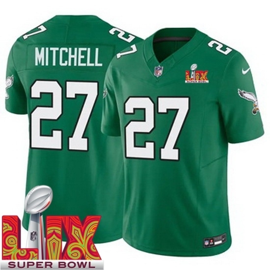 Youth Philadelphia Eagles Quinyon Mitchell #27 Kelly Green 2024 2025 Super Bowl LIX F U S E Stitched NFL Jersey - Ujersey