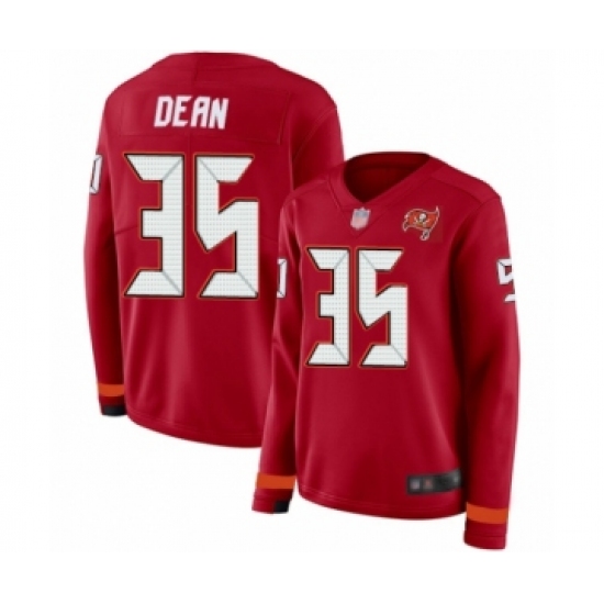 Women's Tampa Bay Buccaneers #35 Jamel Dean Limited Red Therma Long Sleeve Football Jersey - Ujersey