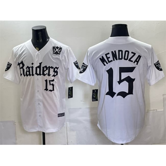 Men's Las Vegas Raiders #15 Fernando Mendoza White 'Gothic Sin City Shadows Edition' With 65th Anniversary Vapor Limited Stitched Baseball Jersey - Ujersey