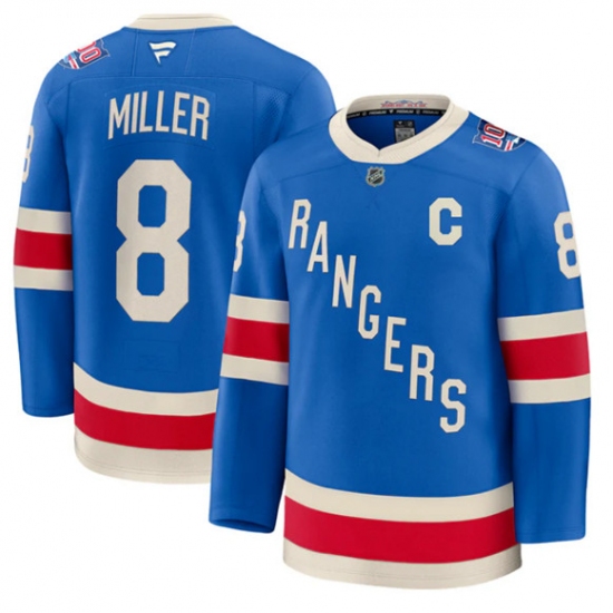 Men's New York Rangers #8 JT Miller Blue Centennial With C Stitched Hockey Jersey - Ujersey
