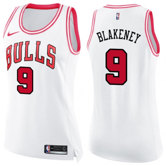 Women's Nike Chicago Bulls #9 Antonio Blakeney Swingman White Pink Fashion NBA Jersey - Ujersey