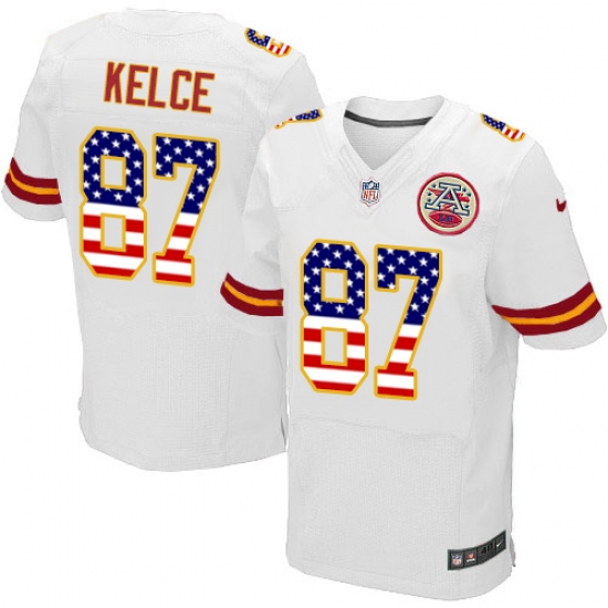 Men's Nike Kansas City Chiefs #87 Travis Kelce Elite White Road USA Flag Fashion NFL Jersey - ujerseystore