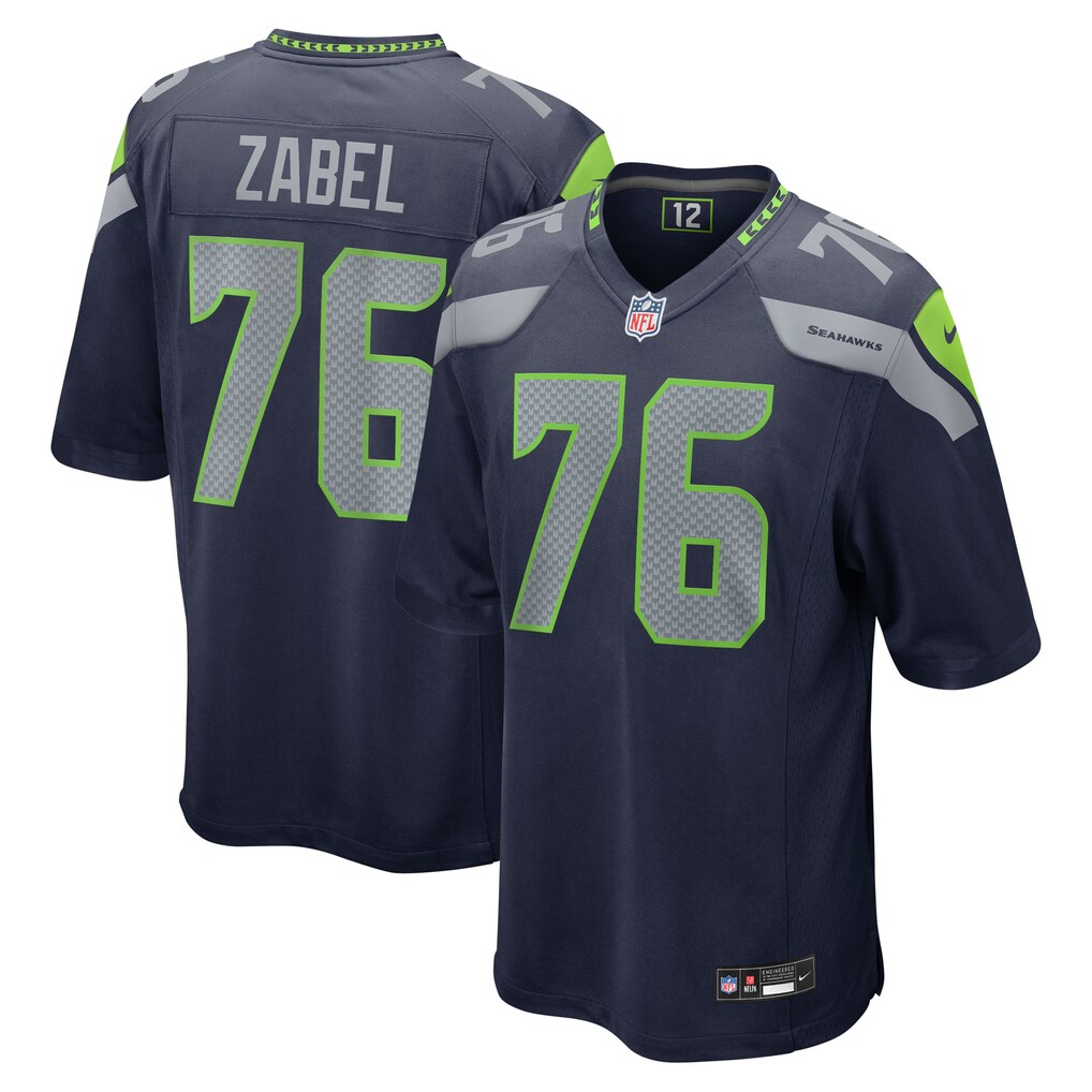 Men's Seattle Seahawks Grey Zabel Nike Navy Team Game Jersey - Ujersey Shop