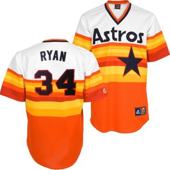 Men's Mitchell and Ness Houston Astros #34 Nolan Ryan Authentic White/Orange Throwback MLB Jersey - Ujersey