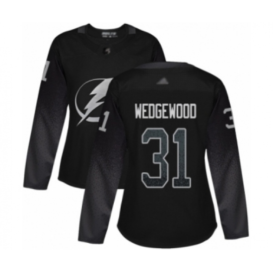 Women's Tampa Bay Lightning #31 Scott Wedgewood Authentic Black Alternate Hockey Jersey - Ujersey