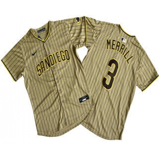 Men's San Diego Padres #3 Jackson Merrill Khaki Pinstripe Limited Stitched Jersey - Ujersey