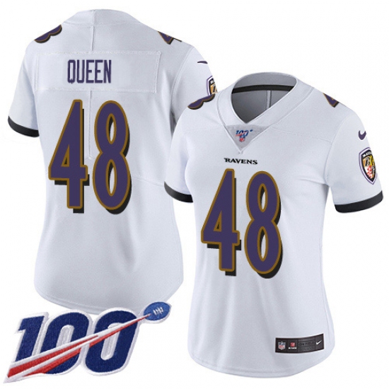 Women's Baltimore Ravens #48 Patrick Queen White Stitched NFL 100th Season Vapor Untouchable Limited Jersey - Ujersey